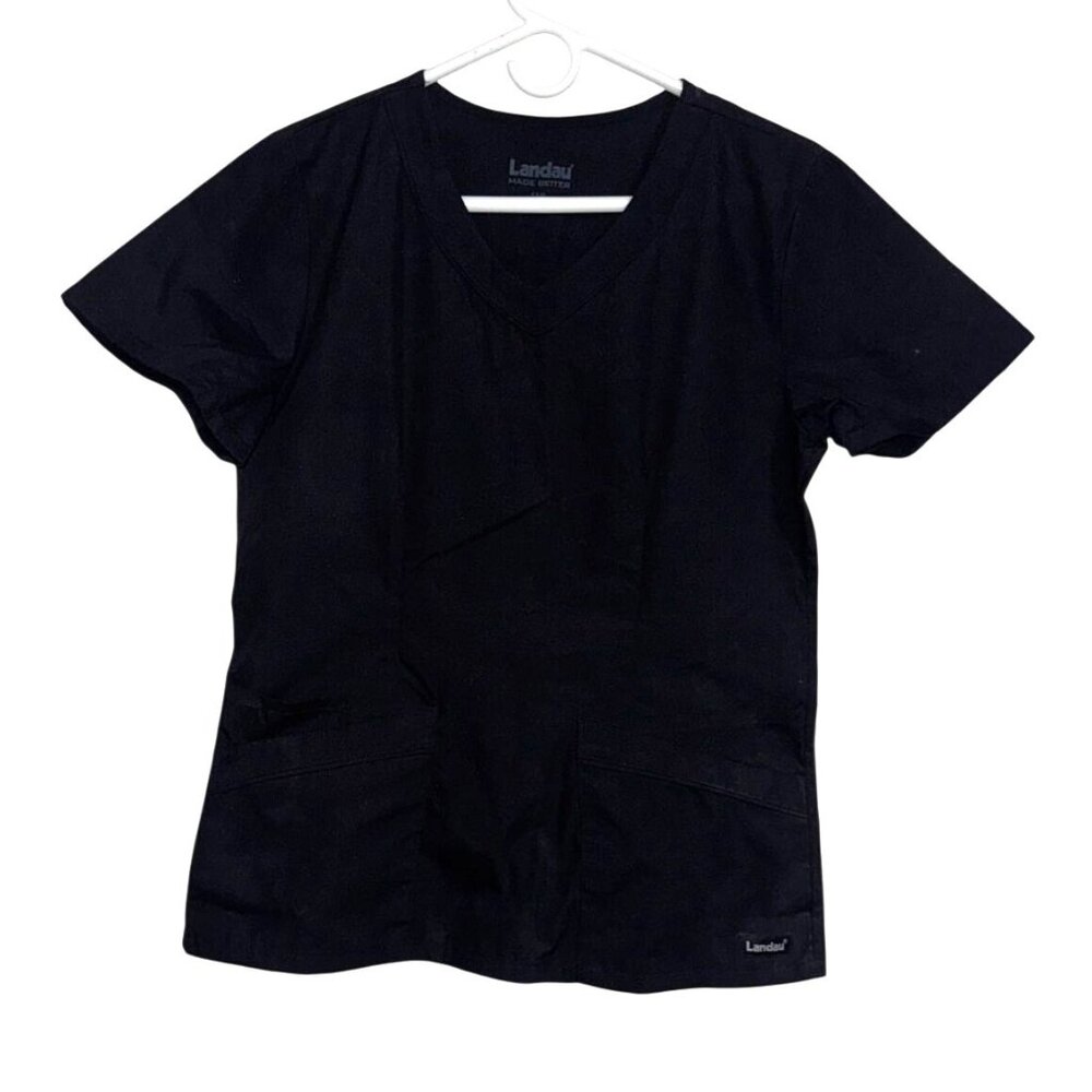 Landau Black V-Neck Short Sleeve Medical Scrub Top S
